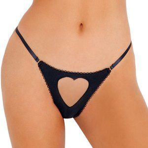 Heart Cut Out G-String Panty - Black